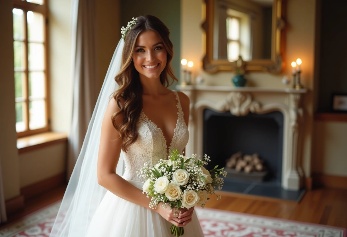 cheveux mi-longs lâchés mariage